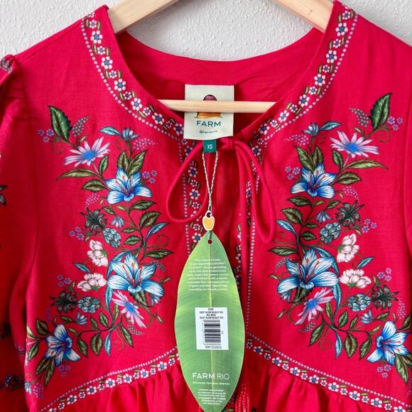 NWT FARM RIO Red Sweet Bloom Bouquet Midi Dress - Size XS - Picture 7 of 11